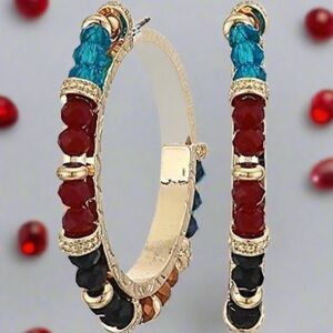 Shashi Royals Gold Vermeil Eclectic Mix Bead Multicolored Crystals Hoop Earrings